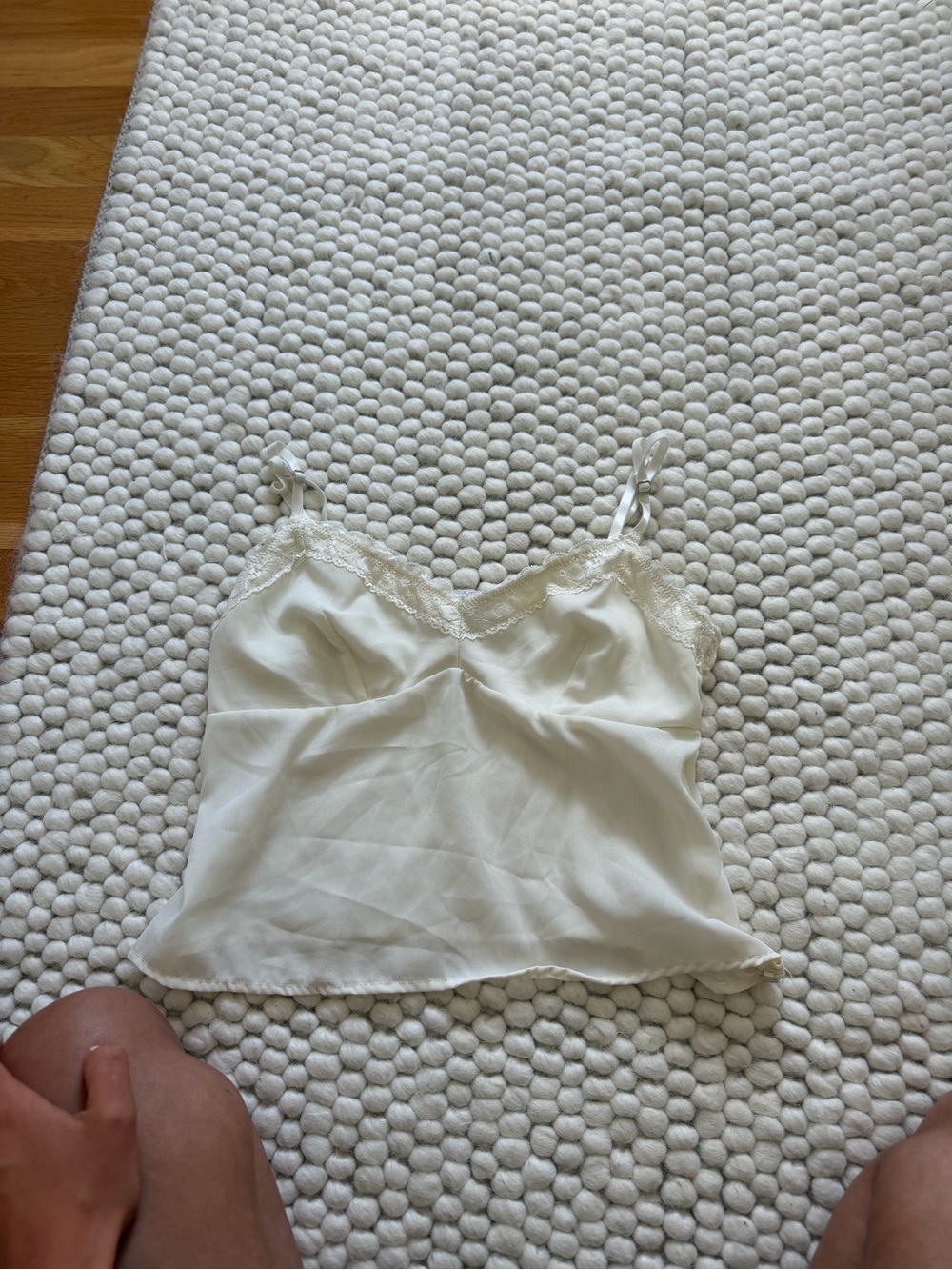 Ivory Lace-Trim Satin Camisole Tank
